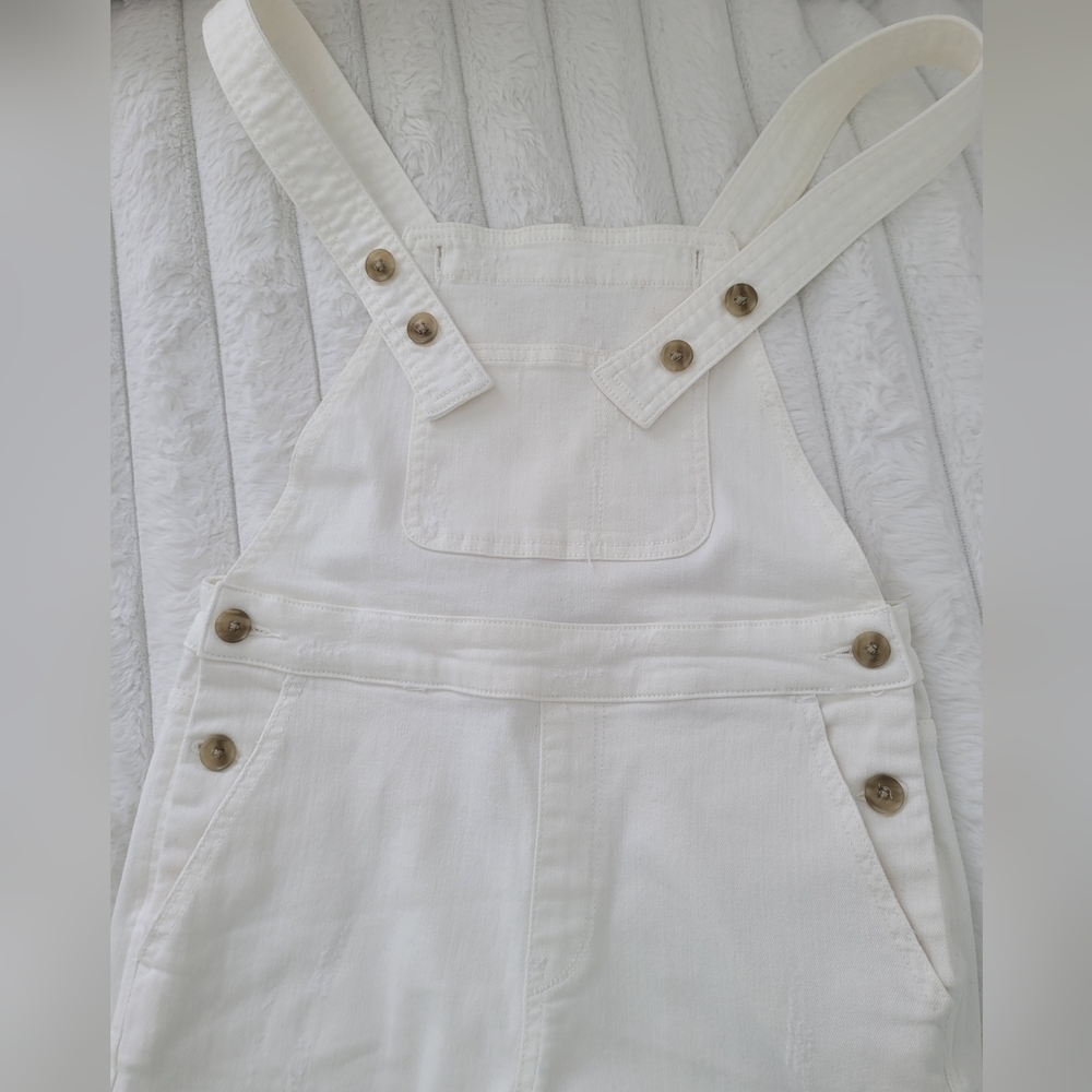 Pilcro and the Letterpress By Anthropologie Off White Jeans Overalls Size 26 - Picture 10 of 11